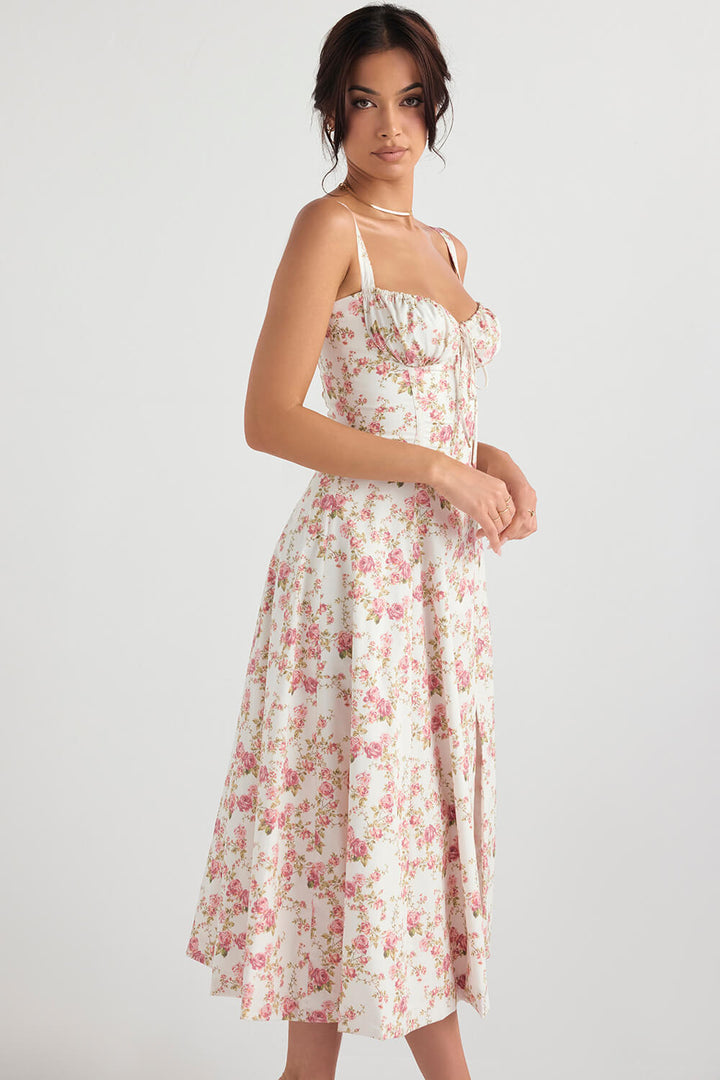 Rose print bustier dress