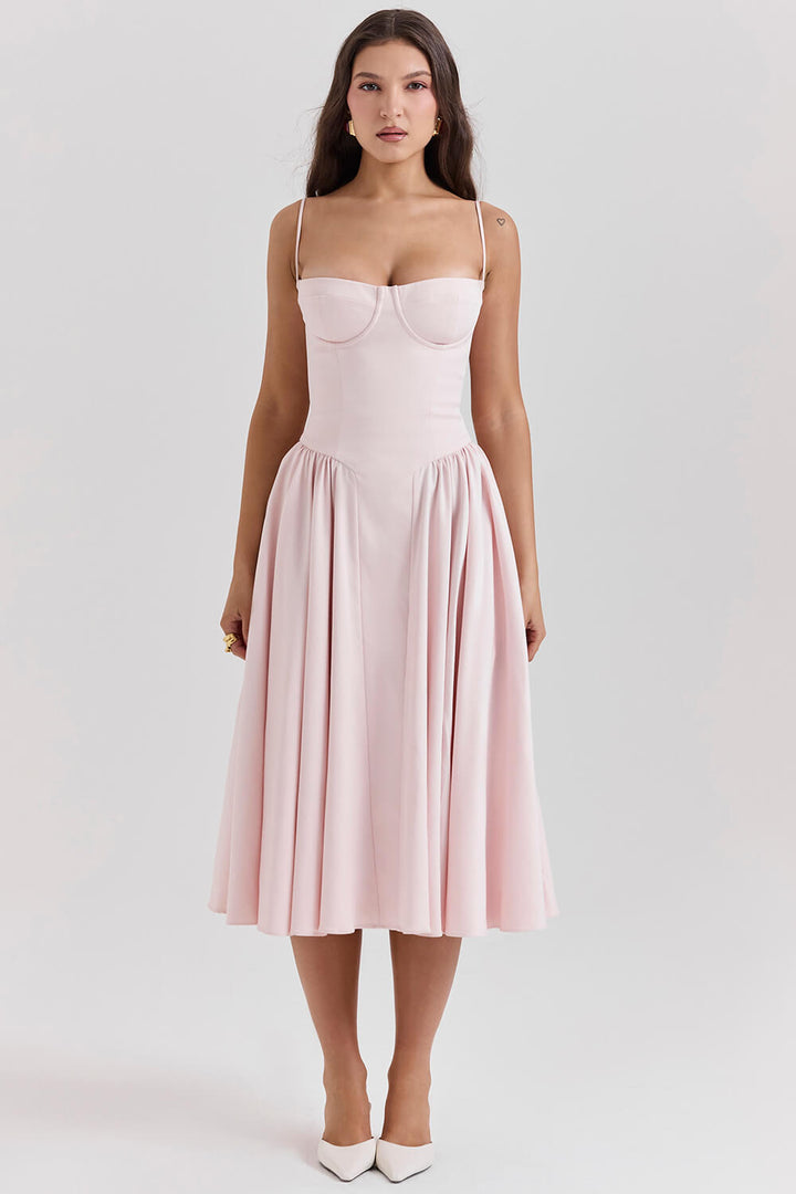 Ballerina pink twill corset midi dress