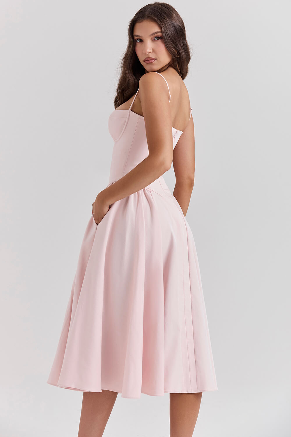 Ballerina pink twill corset midi dress