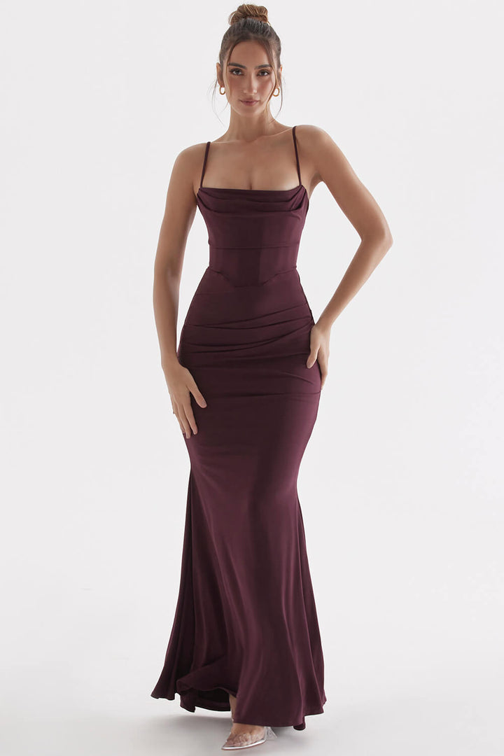 Dark cherry corset maxi dress